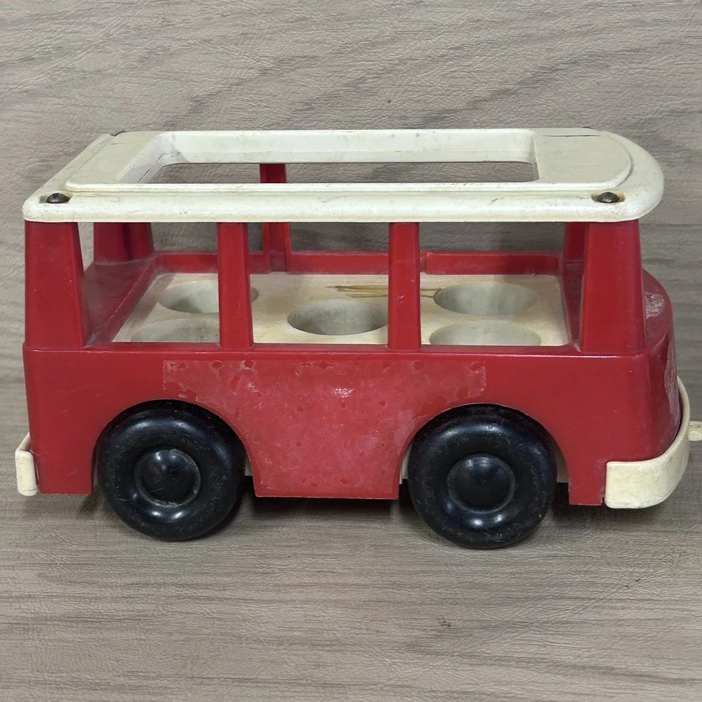 Classic Vtg Fisher Price Little People Car Mini-Bus Wood Girl Lamb 4 Piece Lot